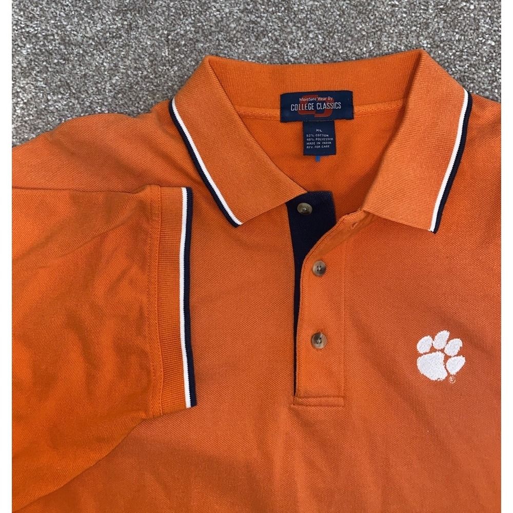 Clemson Tigers Shirt Mens‎ XL Orange Striped Polo Short Sleeve NCAA College